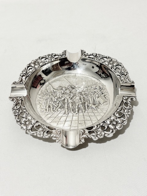 Vintage Silver Plated Ash Tray Decorated with Soldiers with Bayonets and Rifles