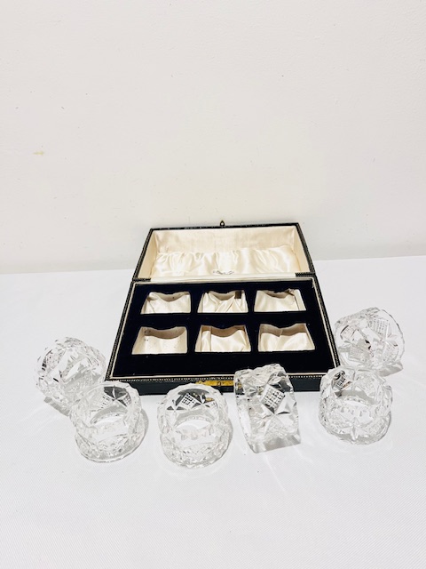 Set of Six Crystal Napkin Rings in Their Original Box