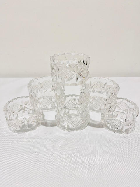 Set of Six Crystal Napkin Rings in Their Original Box