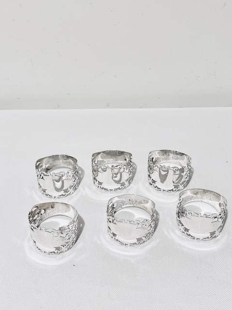 Stylish Set of Six Antique Silver Plated Napkin Rings