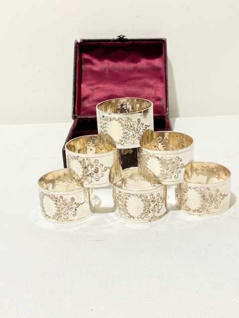 Six Boxed Antique Silver Plated Napkin Rings