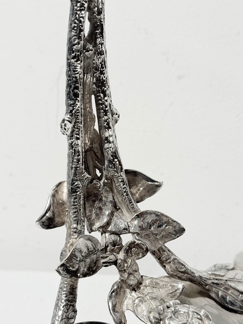Antique Silver Plated Grapes Stand with Two Sectioned Dish Antique Silver Plated Grapes Stand with Two Sectioned Dish