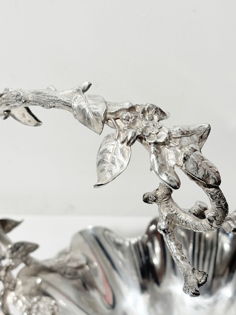 Antique Silver Plated Grapes Stand with Two Sectioned Dish Antique Silver Plated Grapes Stand with Two Sectioned Dish