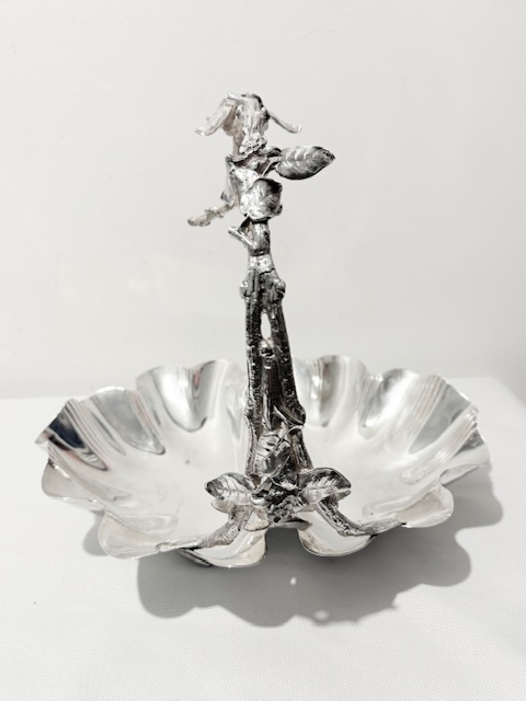 Antique Silver Plated Grapes Stand with Two Sectioned Dish Antique Silver Plated Grapes Stand with Two Sectioned Dish