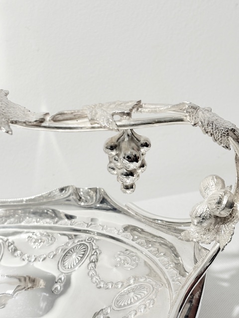 Antique Oval Silver Plated Grapes Serving Basket Antique Oval Silver Plated Grapes Serving Basket