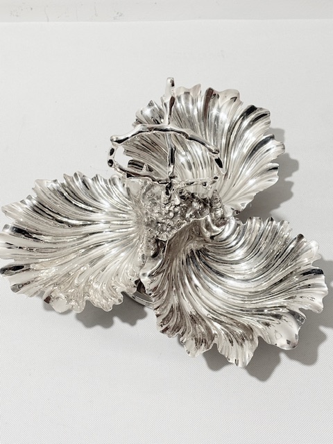 Antique Silver Plated Rotating Triple Shell Dish Antique Silver Plated Rotating Triple Shell Dish