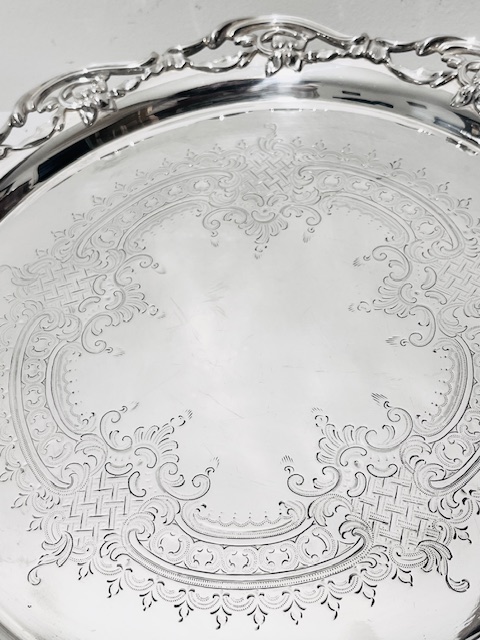 Antique Silver Plated Salver Mounted with a Wide Pierced Border