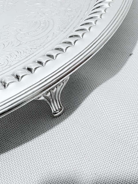 Antique Silver Plated Salver with Queen Anne Fluted Decoration