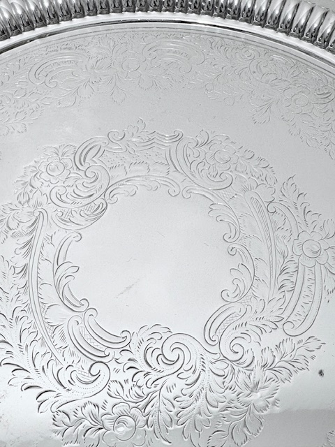 Antique Silver Plated Salver with Queen Anne Fluted Decoration