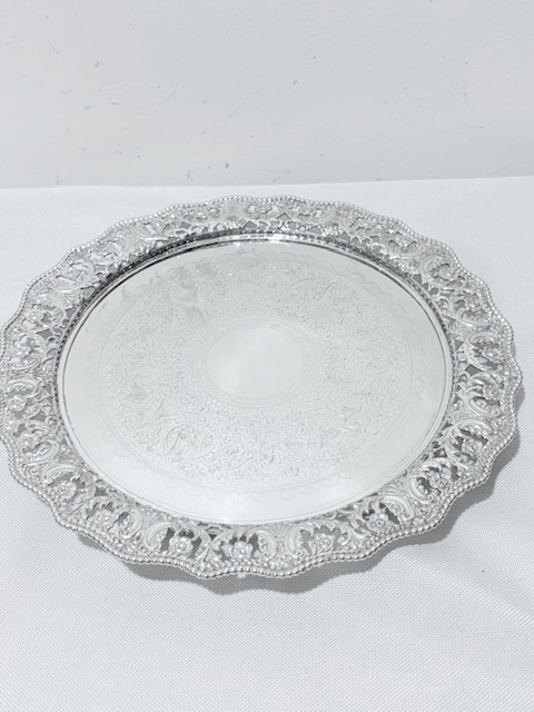 Small Antique Silver Plated Salver on Three Bun Feet