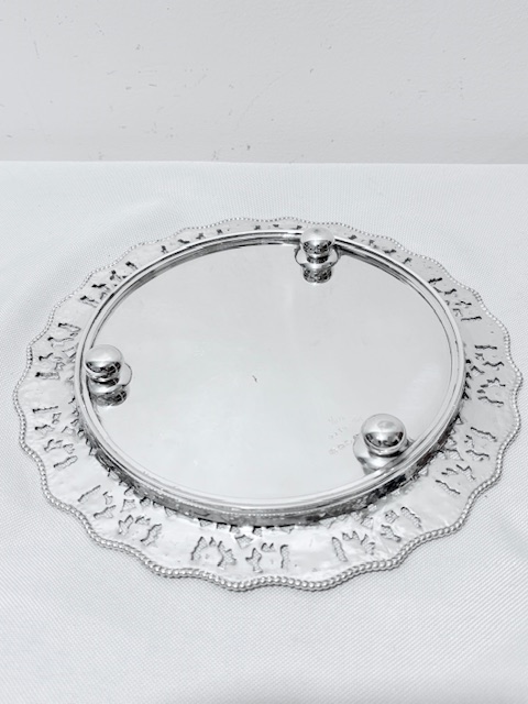 Small Antique Silver Plated Salver on Three Bun Feet