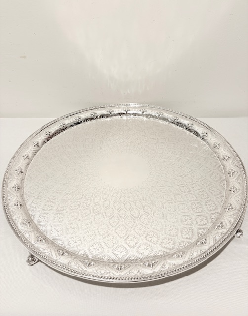 Large Antique Silver Plated Bead Mounted Salver