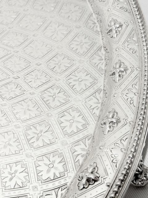 Large Antique Silver Plated Bead Mounted Salver