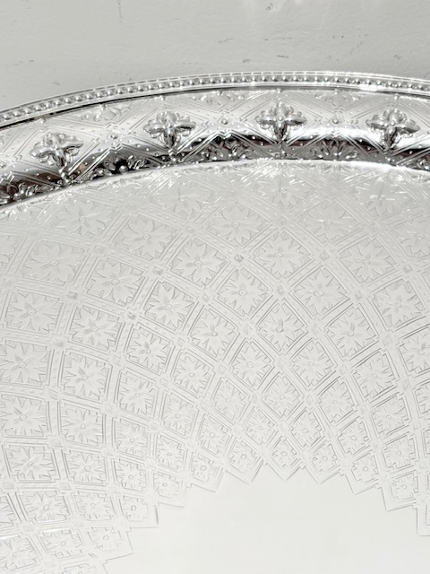 Large Antique Silver Plated Bead Mounted Salver
