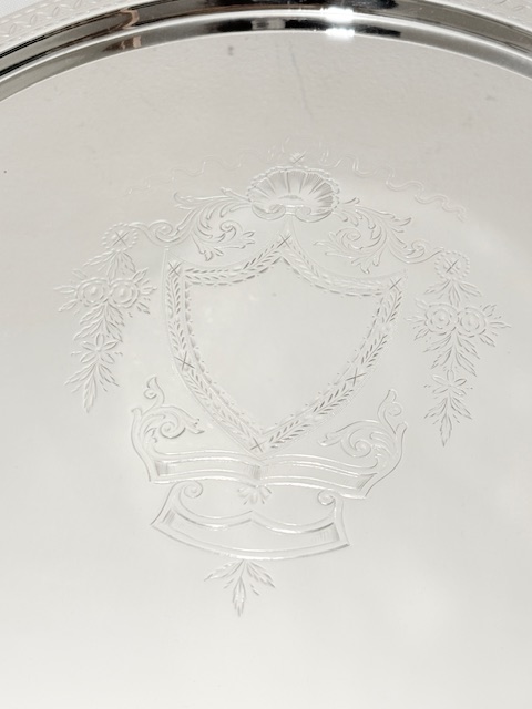 Antique Silver Plated Salver Geometrically Engraved Around the Edge Antique Silver Plated Salver Geometrically Engraved Around the Edge