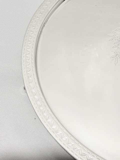 Antique Silver Plated Salver Geometrically Engraved Around the Edge Antique Silver Plated Salver Geometrically Engraved Around the Edge