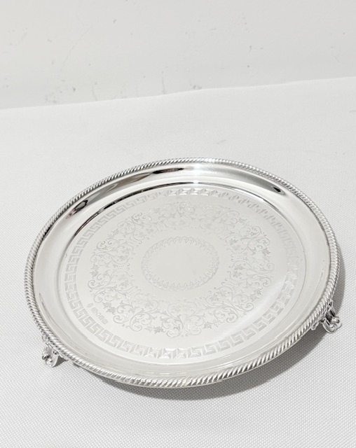 Small Antique Silver Plated Salver with Greek Key Design Small Antique Silver Plated Salver with Greek Key Design