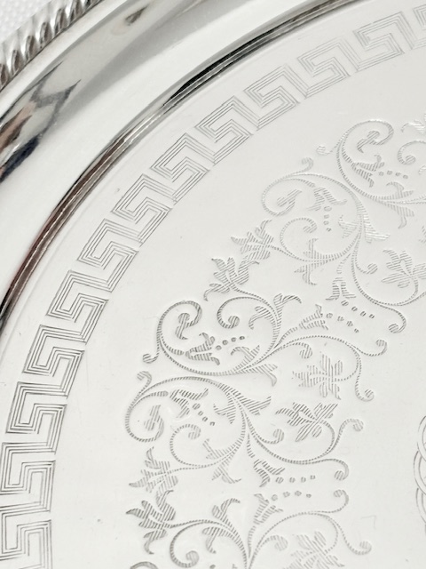 Small Antique Silver Plated Salver with Greek Key Design Small Antique Silver Plated Salver with Greek Key Design