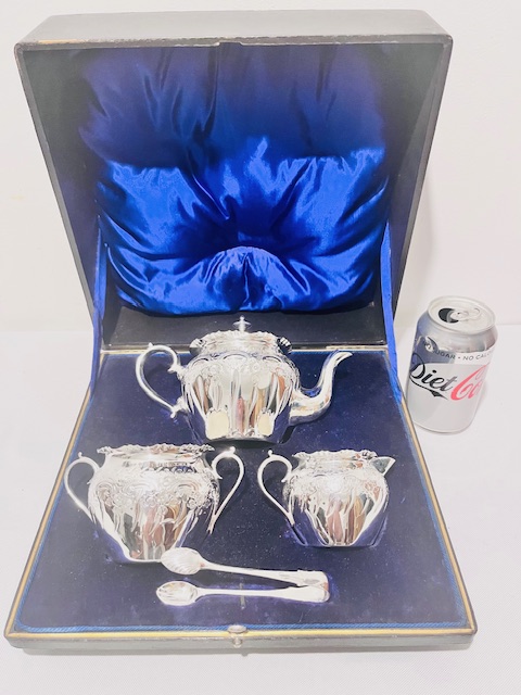 Antique Silver Plated Three Piece Tea Set in Original Presentation Box