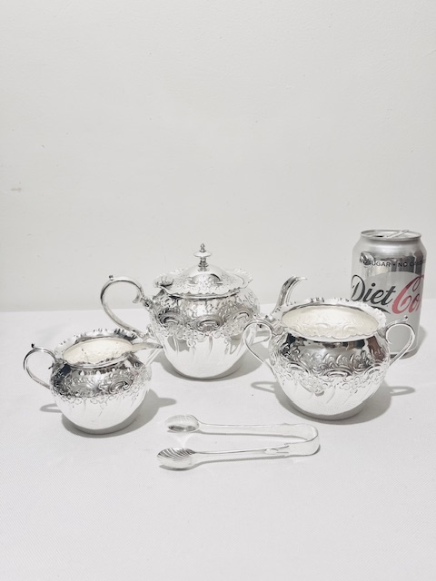 Antique Silver Plated Three Piece Tea Set in Original Presentation Box