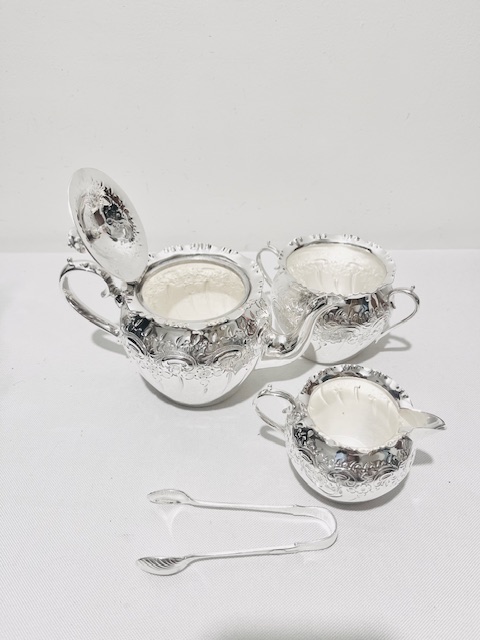 Antique Silver Plated Three Piece Tea Set in Original Presentation Box