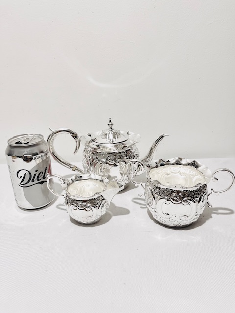 Pretty Antique Silver Plated Bachelor Size Three Piece Teaset