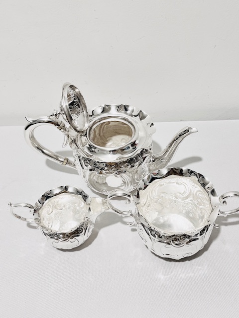 Pretty Antique Silver Plated Bachelor Size Three Piece Teaset