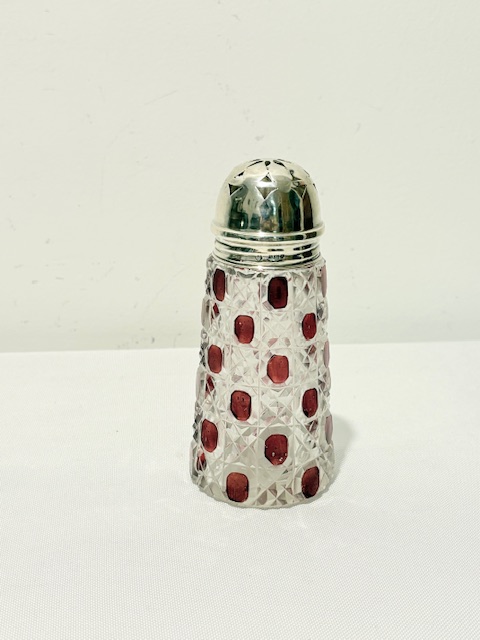Antique Solid Silver Topped Glass Sugar Shaker