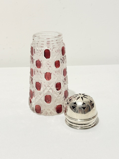 Antique Solid Silver Topped Glass Sugar Shaker