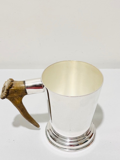 Antique Silver Plated Pint Tankard with an Antler Handle