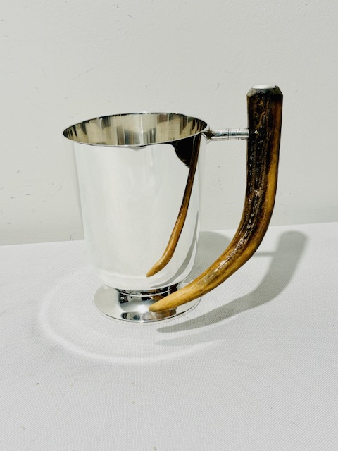 Vintage Silver Plated Tankard with Curved Antler Handle