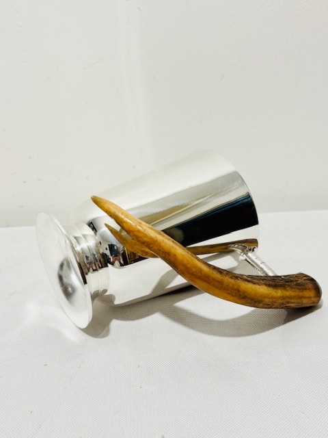 Vintage Silver Plated Tankard with Curved Antler Handle