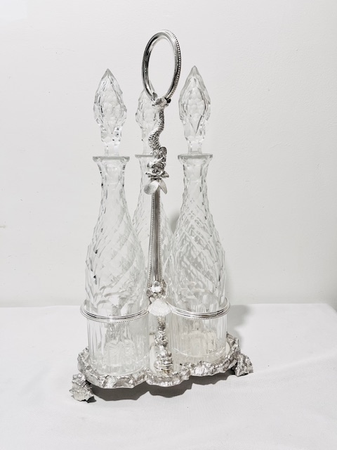 Antique Mappin Brothers Silver Plated and Glass Decanter Stand or Tantalus