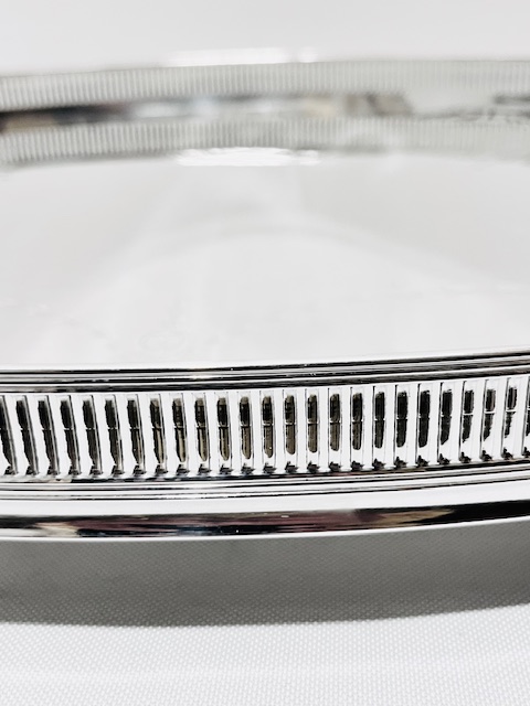Antique Oval Silver Plated Gallery Tray with Cut Out Handles