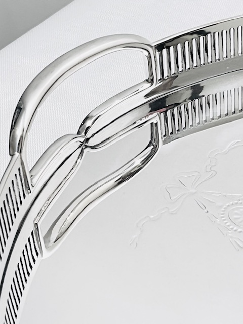 Antique Oval Silver Plated Gallery Tray with Cut Out Handles