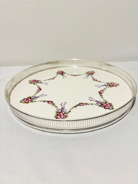 Pretty Antique Silver Plated and Ceramic Tray
