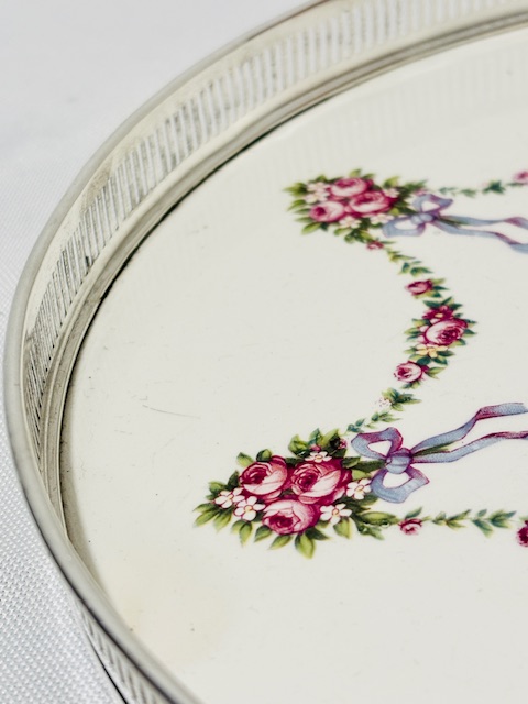 Pretty Antique Silver Plated and Ceramic Tray