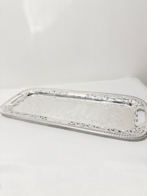 Antique Silver Plated Tray Gadroon Mounted with Cut Out Handles