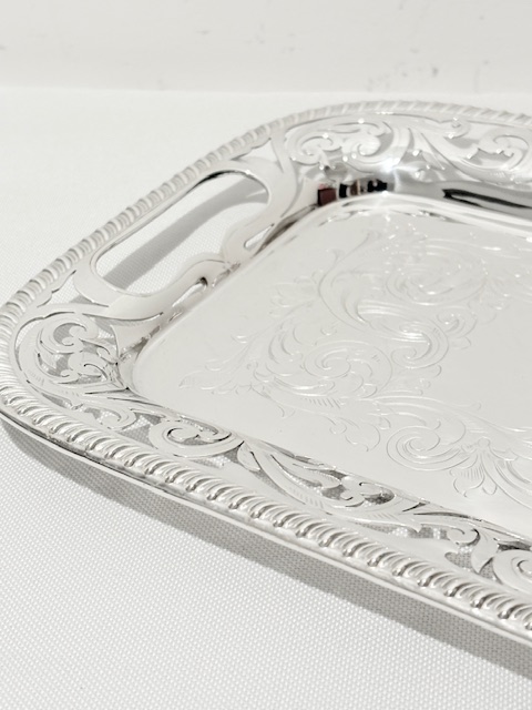 Antique Silver Plated Tray Gadroon Mounted with Cut Out Handles Antique Silver Plated Tray Gadroon Mounted with Cut Out Handles