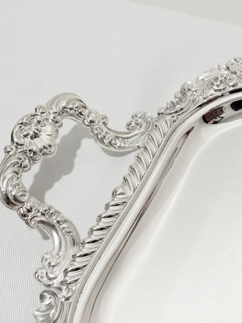 Handsome Long and Narrow Antique Silver Plated Tray Handsome Long and Narrow Antique Silver Plated Tray