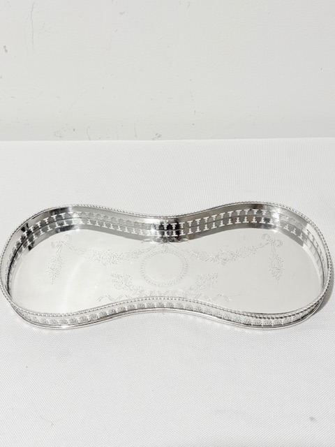 Vintage Silver Plated Gallery Tray Wide at the Ends and Narrows in the Middle Vintage Silver Plated Gallery Tray Wide at the Ends and Narrows in the Middle