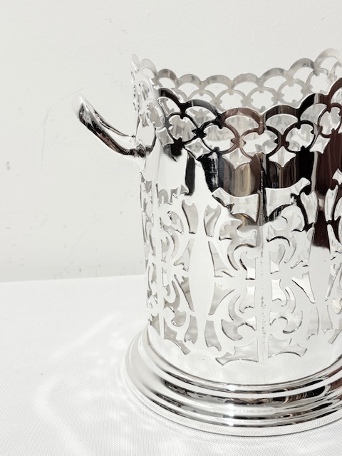 Antique Silver Plated Wine Bottle Stand or Coaster on Flared Stepped Base Antique Silver Plated Wine Bottle Stand or Coaster on Flared Stepped Base