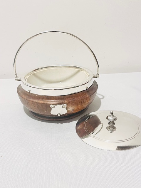 Antique Shaped Oak and Silver Plated Jam or Preserve Dish Antique Shaped Oak and Silver Plated Jam or Preserve Dish