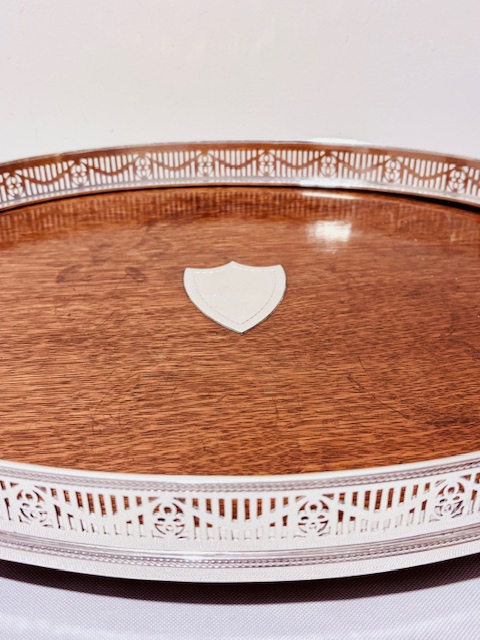 Handsome Antique Silver Plated and Oak Gallery Tray