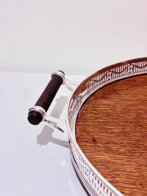 Handsome Antique Silver Plated and Oak Gallery Tray