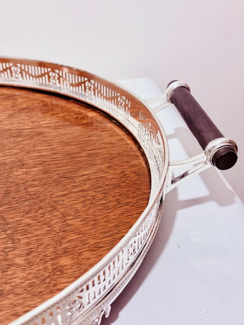 Handsome Antique Silver Plated and Oak Gallery Tray