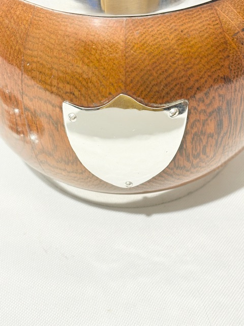 Vintage Silver Plated and Oak Biscuit Box with Bulbous Body Vintage Silver Plated and Oak Biscuit Box with Bulbous Body