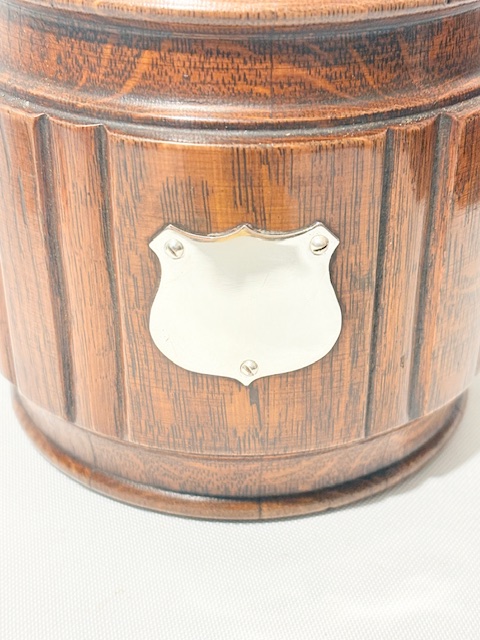 Vintage Silver Plated and Oak Biscuit Box with Swing Handle Vintage Silver Plated and Oak Biscuit Box with Swing Handle