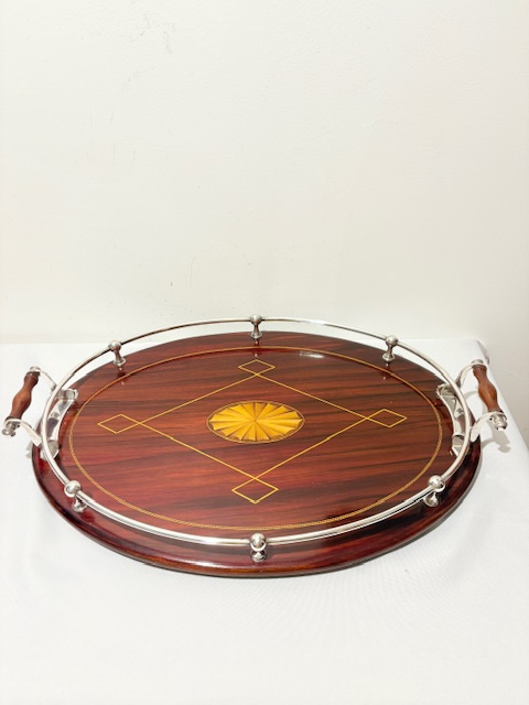 Charming Antique Silver Plated and Mahogany Tray Charming Antique Silver Plated and Mahogany Tray