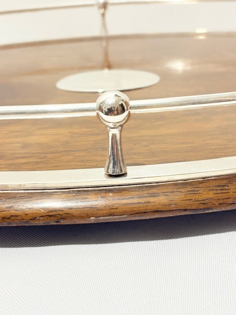 Antique Silver Plated and Oak Gallery Tray with Shaped Handles Antique Silver Plated and Oak Gallery Tray with Shaped Handles